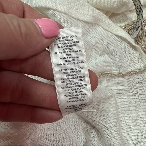 Chico's Cream Tan poncho Shrug sweater Textured Trim sz L/XL pull over v-neck - Picture 11 of 11